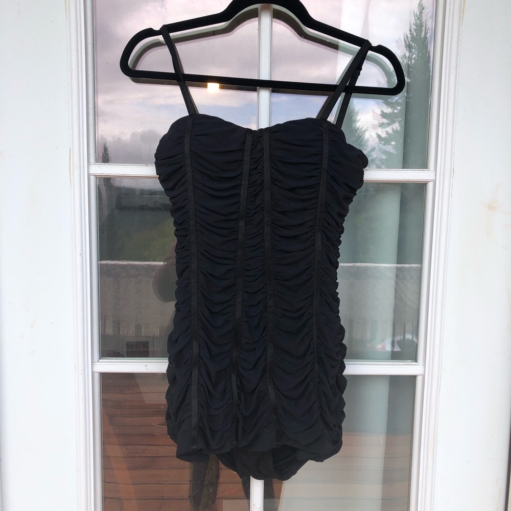 Spanx size 8 corset style navy blue body suit